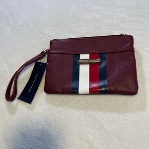 Tommy Hilfiger Burgundy and Navy Wristlet Clutch